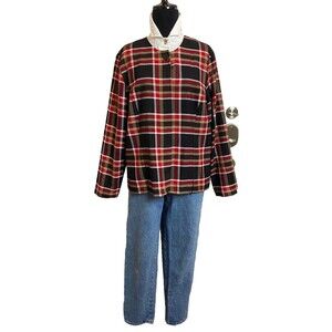 Vintage Sag Harbor Dress Petites Jacket Size 14P Black, Red, White, Tan Plaid